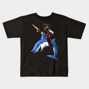 Pirate Captin Riding Shark Ocean Kids T-Shirt